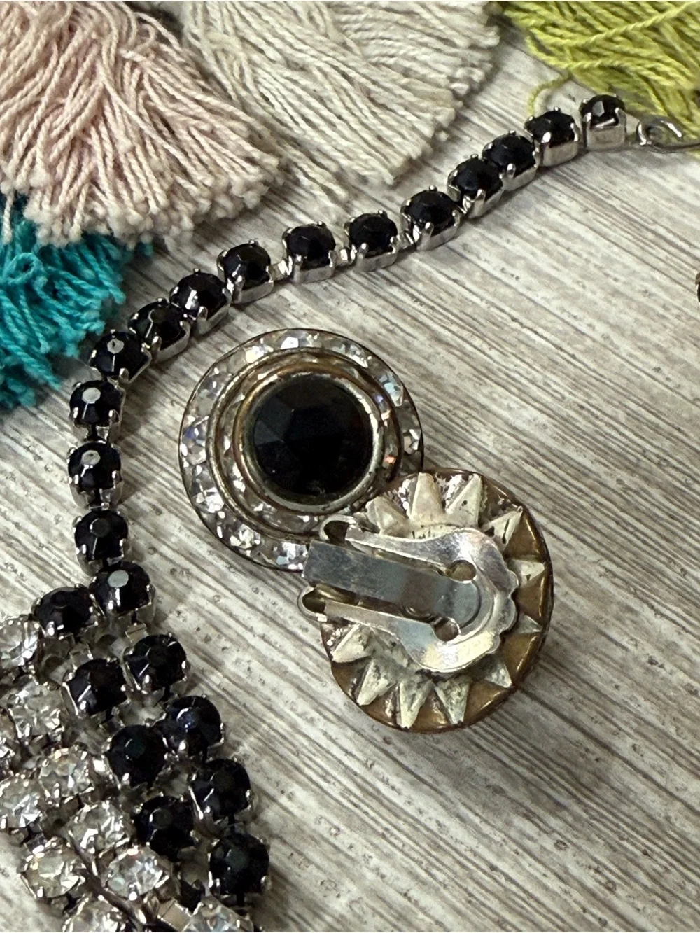 Vintage Art Deco Black & Silver Crystal Chocker Necklace and Earring Set